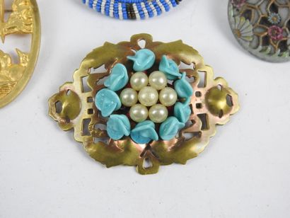 FOUR fancy antique PINS, one in gilded metal...