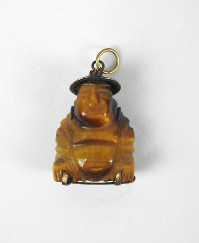 Tiger's eye pendant featuring a Buddha with...