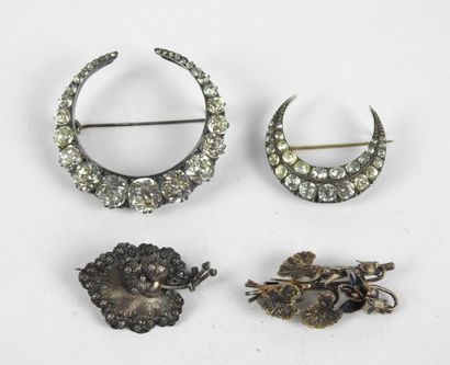 TWO crescent moon brooches, covered with...