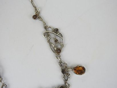 Antique silver, citrine and marcasite necklace,...
