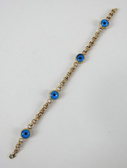 BRACELET in 14K yellow gold with glass cabochon...