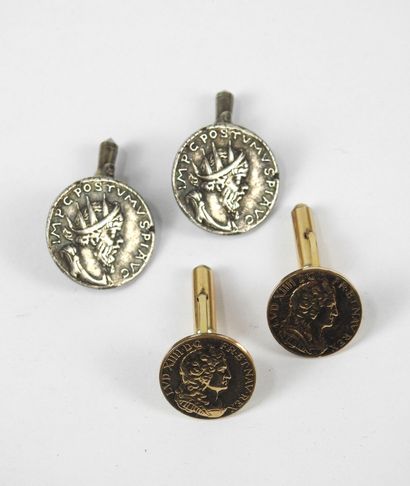 Two PAIRS OF FANTASY HANDLEBUTTONS, one decorated...