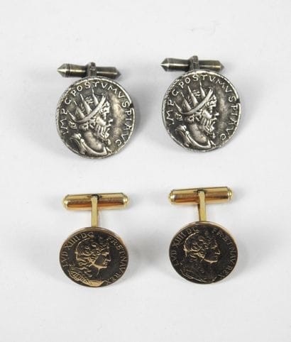 Two PAIRS OF FANTASY HANDLEBUTTONS, one decorated...