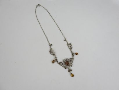 Antique silver, citrine and marcasite necklace,...