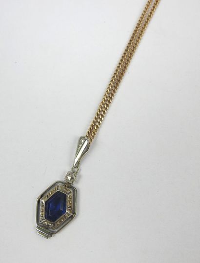 Hexagonal white gold 750/1000th pendant adorned...