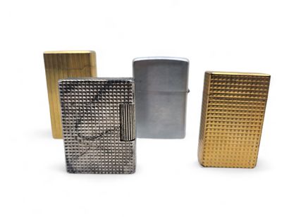 Set of 4 gilt and silver-plated metal lighters...