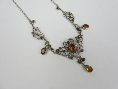 Antique silver, citrine and marcasite necklace,...