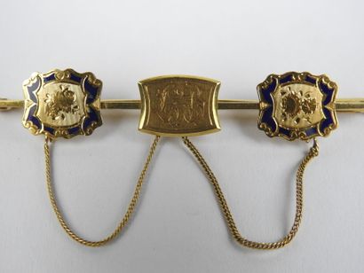 Brooch in 750 thousandths gold, finely enameled...