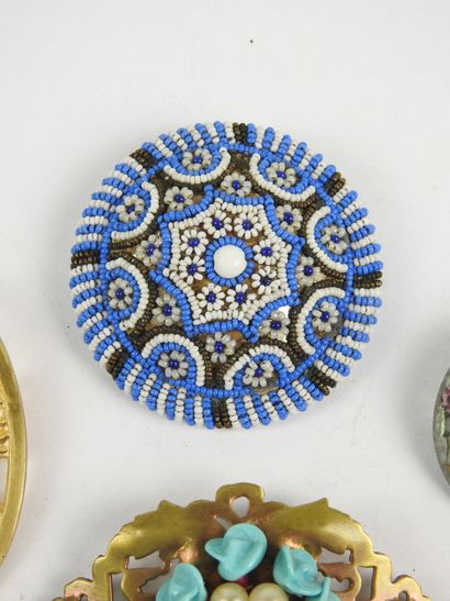FOUR fancy antique PINS, one in gilded metal...