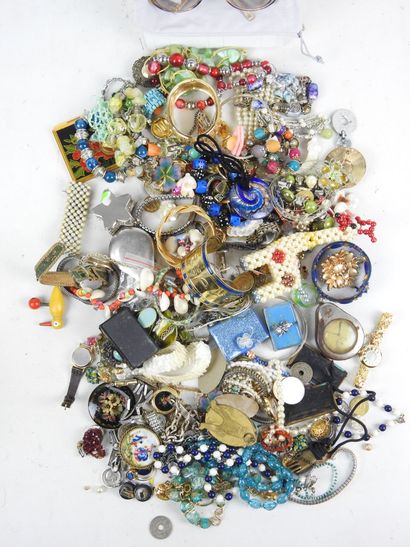 Large lot of costume jewelry, watches including...