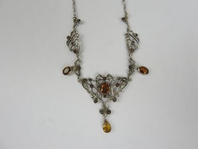 Antique silver, citrine and marcasite necklace,...