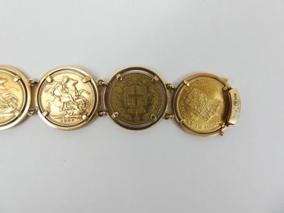 GOLD BRACELET adorned with 7 coins from various...