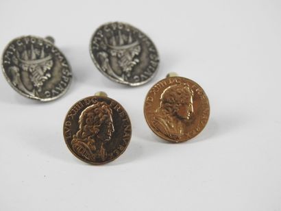Two PAIRS OF FANTASY HANDLEBUTTONS, one decorated...