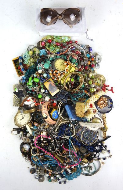 Large lot of costume jewelry, watches including...