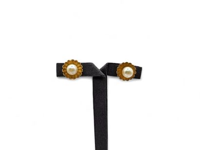 Pair of 750 thousandths yellow gold stud...