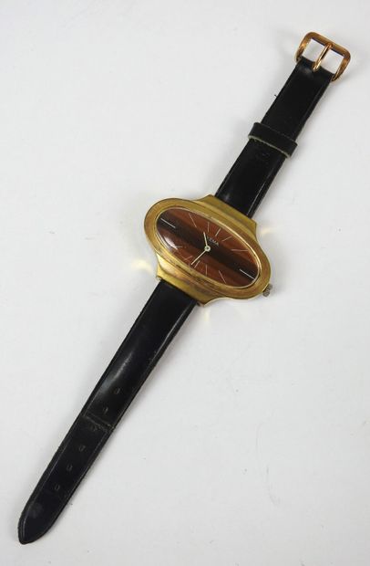 YEMA Watch in gilt metal, leather strap....