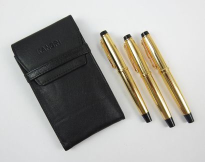 KANGRI. Set of 3 new fountain pens in gold-plated...