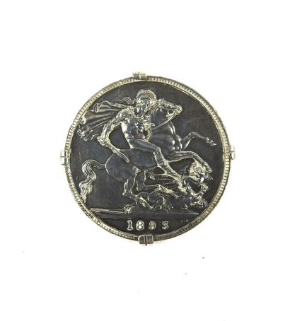 Silver brooch with coin Souverain argent...