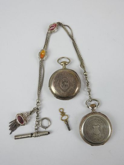 TWO silver GOUSSET WATCHES one with chatelaine...