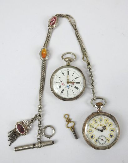 TWO silver GOUSSET WATCHES one with chatelaine...