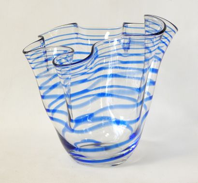 Handkerchief vase in blown glass with blue...