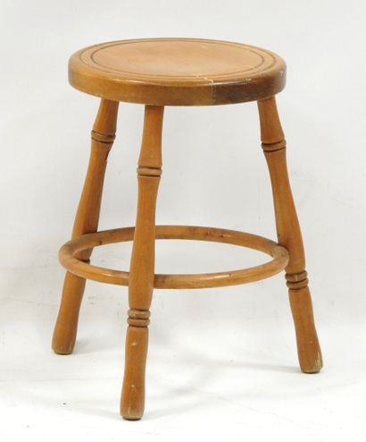 Set of 6 stools in natural wood, including...
