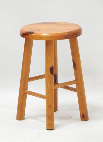 Set of 6 stools in natural wood, including...