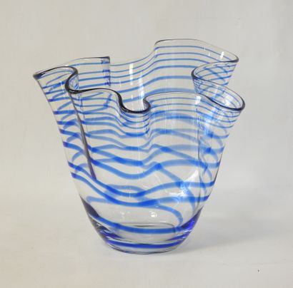 Handkerchief vase in blown glass with blue...