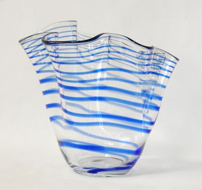 Handkerchief vase in blown glass with blue...