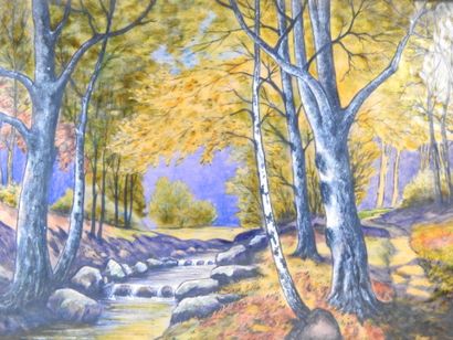 EMAIL DE LIMOGES : Paysage. émail sur cuivre....