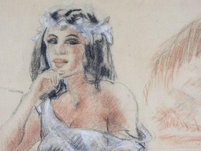 Ecole du XXème siècle : Tahitienne. Dessin...