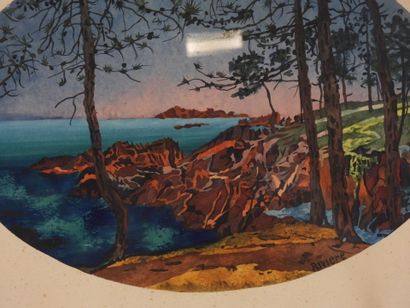 RIVIERE (XXe) : Paysage méditerranéen. Aquarelle....