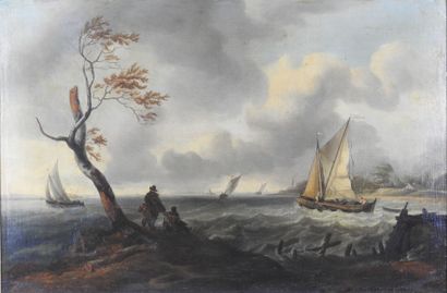 Ecole du XIXème siècle : Marine par temps...