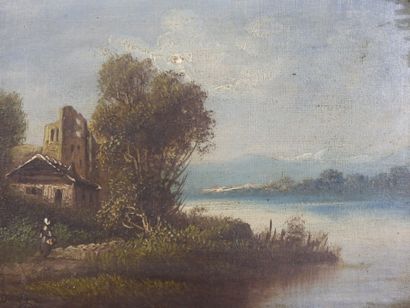Ch. BRADY(XIXe) : Paysage animé d'un personnage...