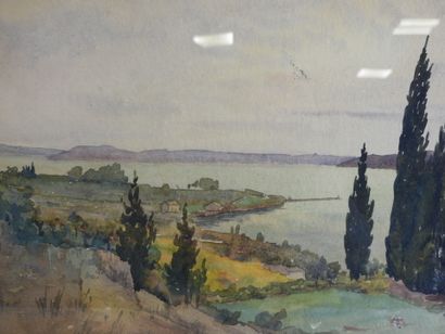 Ecole du XXème siècle : Paysage - Lac de...