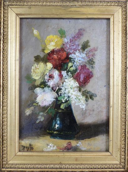 P. MOTTE (XIX-XXe) : Bouquet de fleurs. Huile...