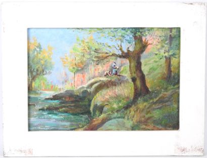 École du XXème siècle. Lavandières. Huile...