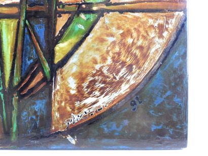 20th century school: Stained glass. Lacquer...