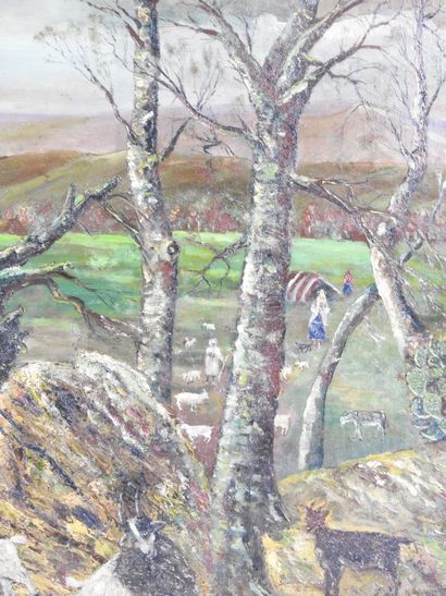 J. SANTINI (20th). Landscape animated with...
