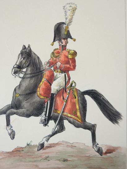 TWO heightened ESTAMPES depicting two military...