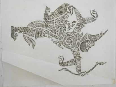 INDE. Divinité. Encre et aquarelle sur papier....