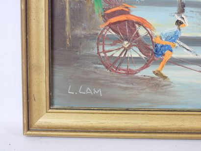 L. LAM (XX-XXIe) : Rue vietnamienne. Huile...