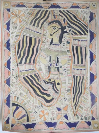 INDE. Divinités. Deux dessins à l'encre et...