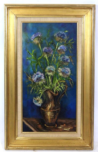 DELARUE (XXe) : Bouquet de fleurs. Huile...