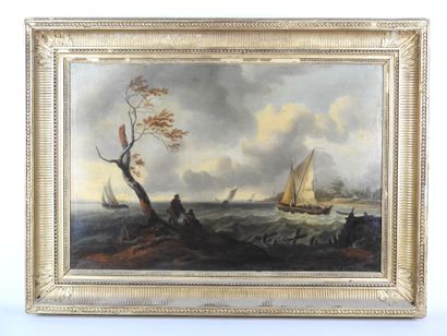 Ecole du XIXème siècle : Marine par temps...
