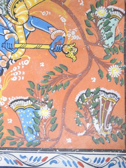 INDE. Vishnou et Krishna. Deux gouaches sur...