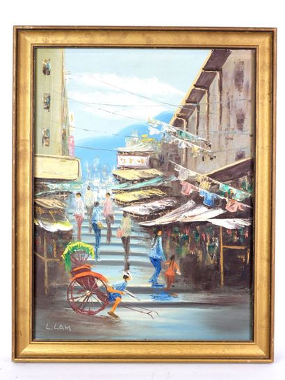 L. LAM (XX-XXIe) : Rue vietnamienne. Huile...
