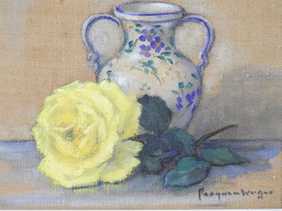 École XXe. Nature morte à la rose jaune....