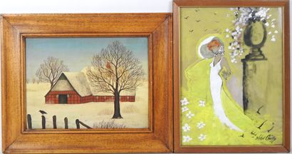 Helen CRILLO (XXe). Elégante. Huile sur papier...