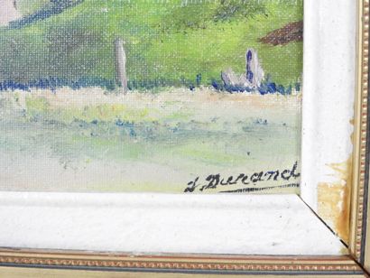 J. DURAND (20th). Village view. Oil on canvas...